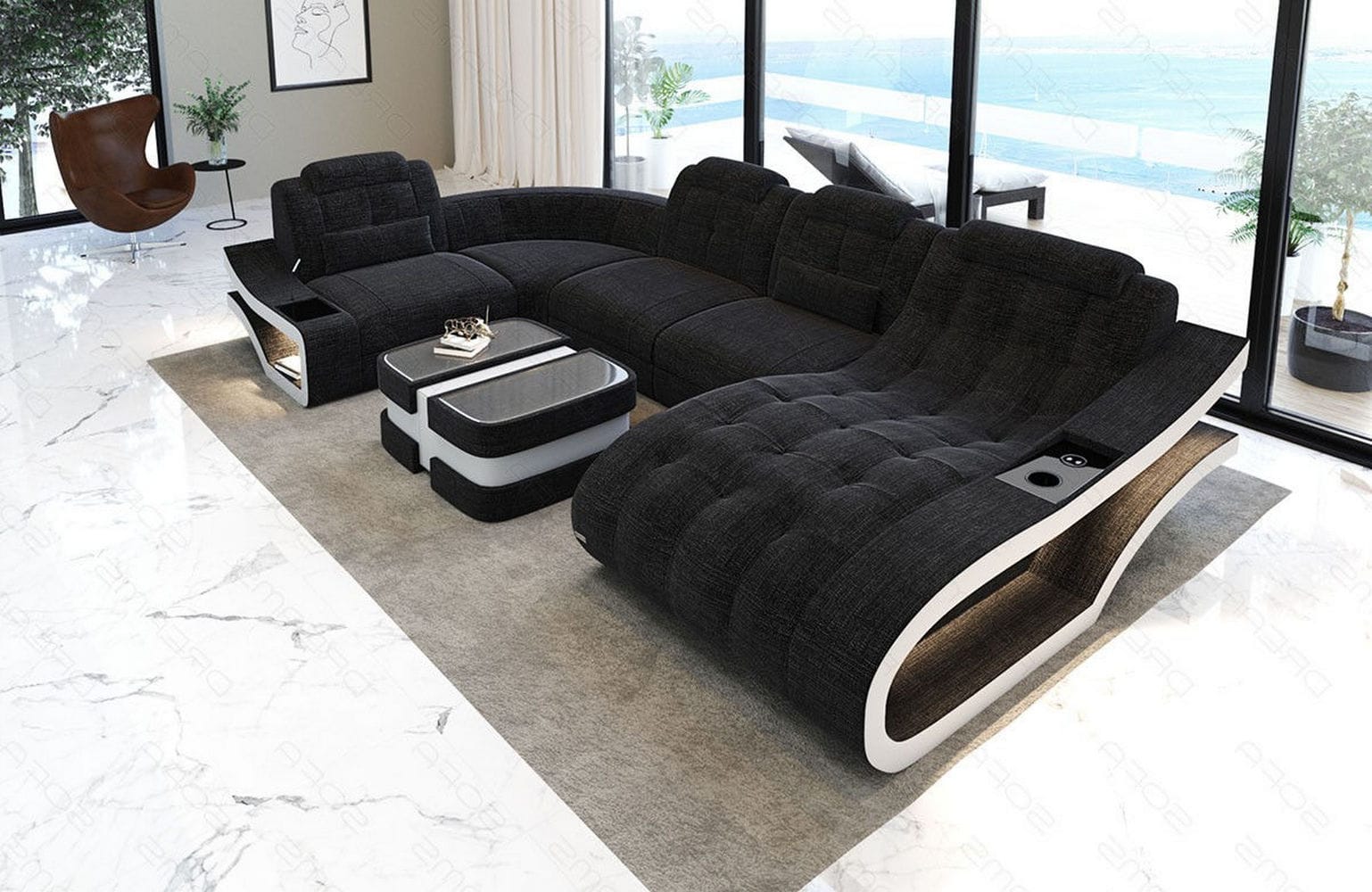 Polster Wohnlandschaft Elegante – Komfort & Stil Schwarzgrau-Weiß