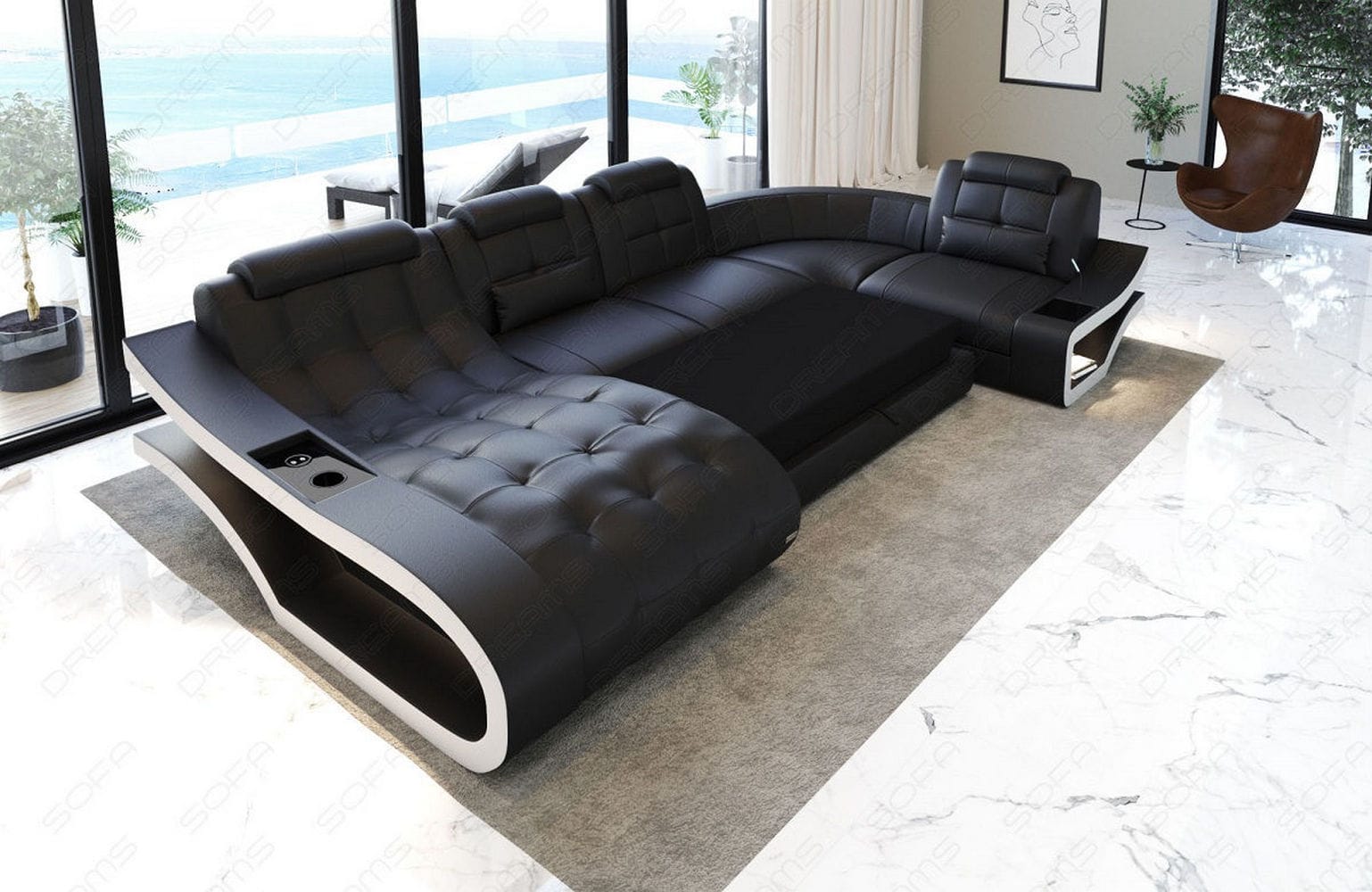 Polster Wohnlandschaft Elegante – Komfort & Stil Schwarzgrau-Weiß