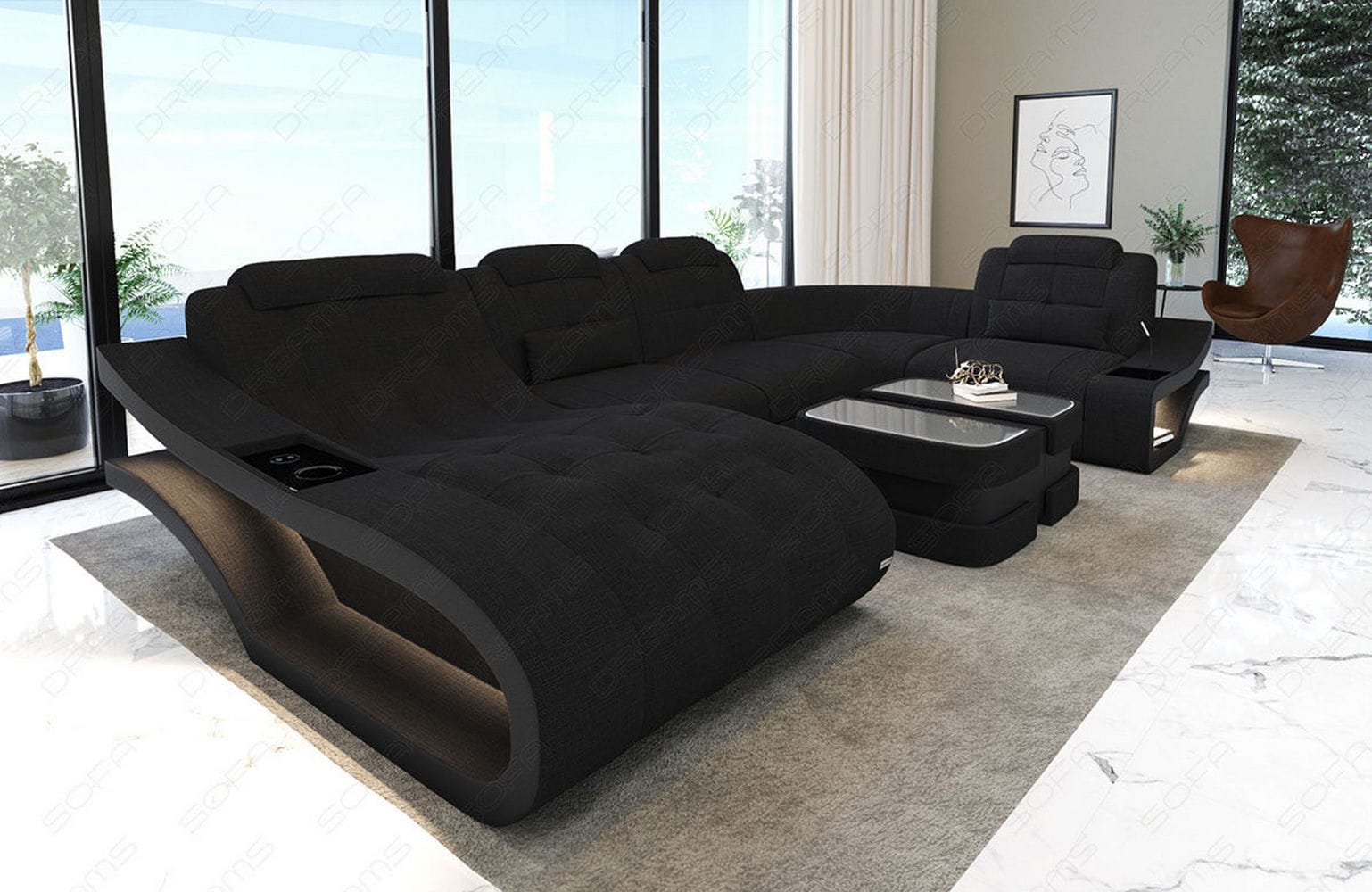 Polster Wohnlandschaft Elegante – Komfort & Stil Schwarz-Schwarz