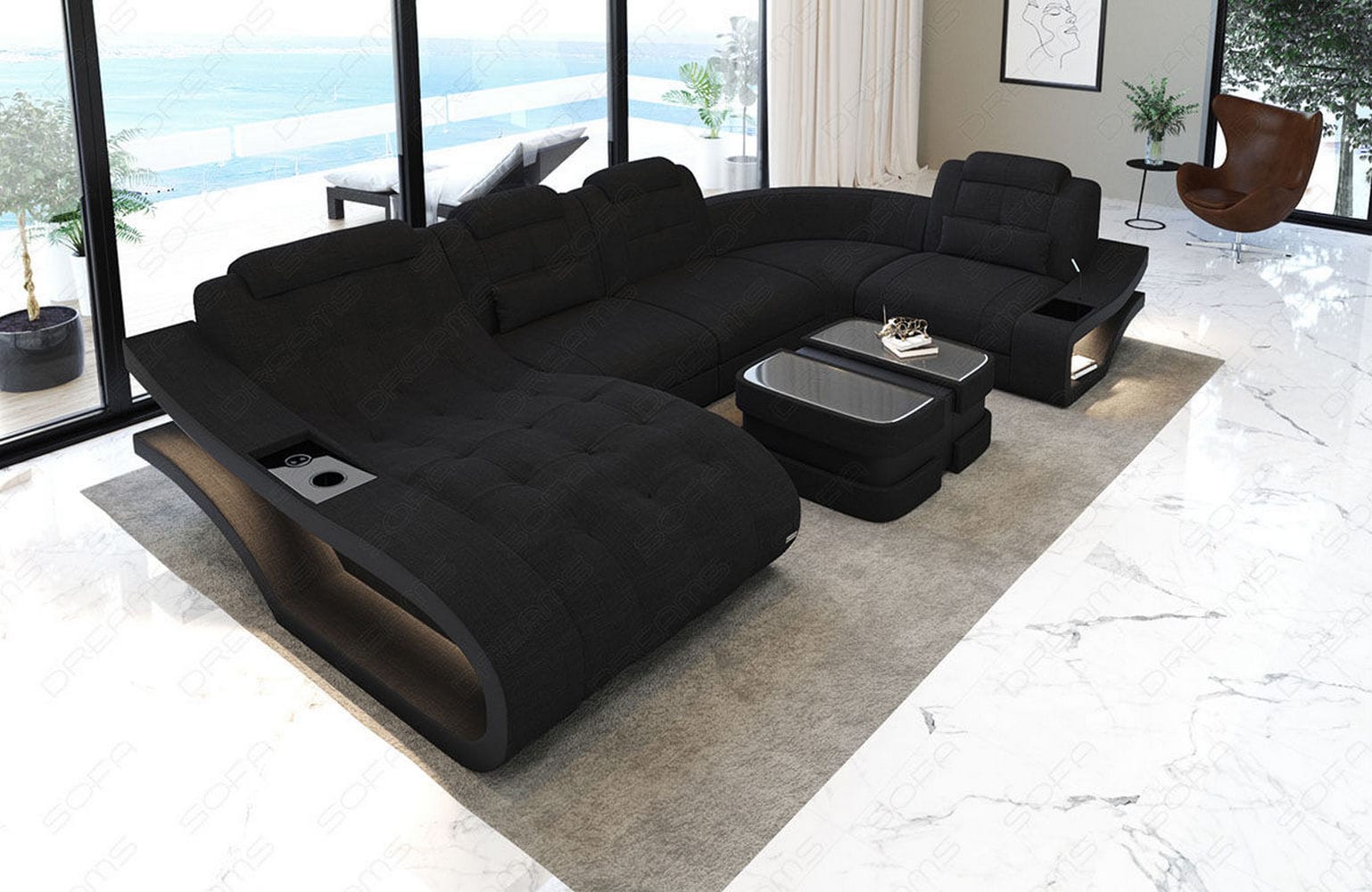 Polster Wohnlandschaft Elegante – Komfort & Stil Schwarz-Schwarz