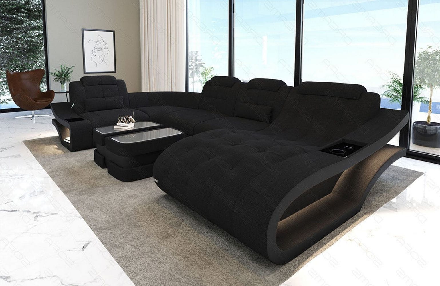 Polster Wohnlandschaft Elegante – Komfort & Stil Schwarz-Schwarz