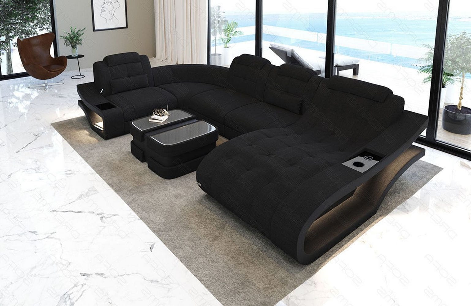 Polster Wohnlandschaft Elegante – Komfort & Stil Schwarz-Schwarz