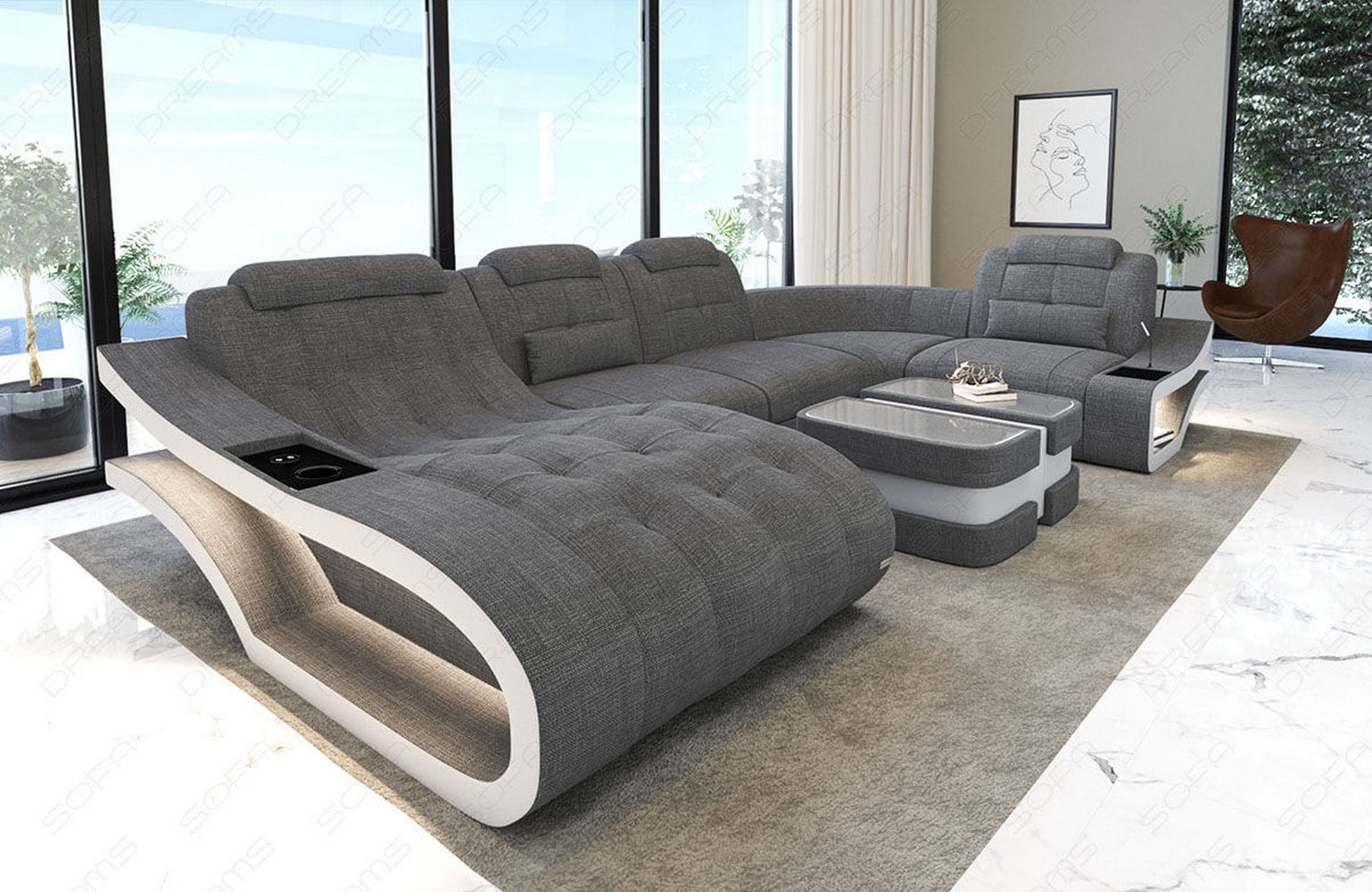 Polster Wohnlandschaft Elegante – Komfort & Stil Grau-Weiß
