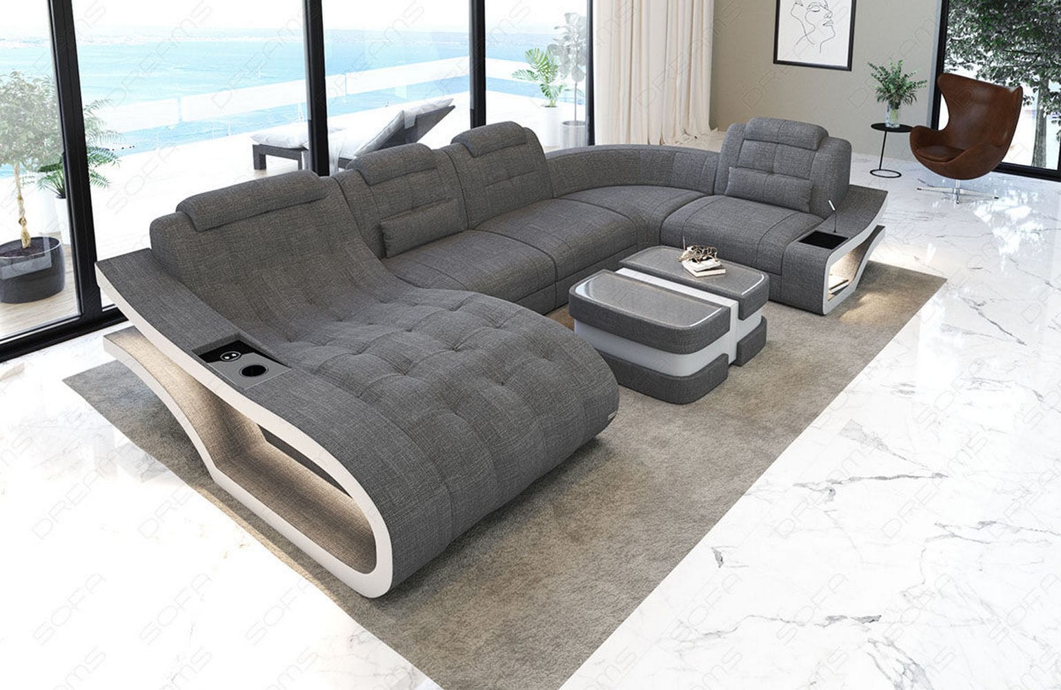 Polster Wohnlandschaft Elegante – Komfort & Stil Grau-Weiß