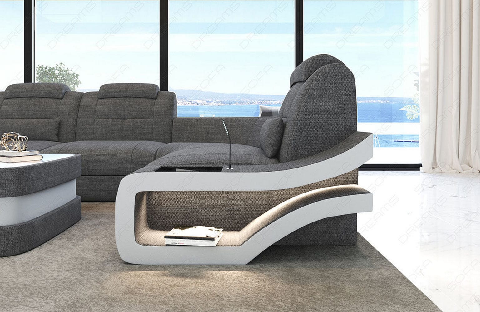Polster Wohnlandschaft Elegante – Komfort & Stil Grau-Weiß