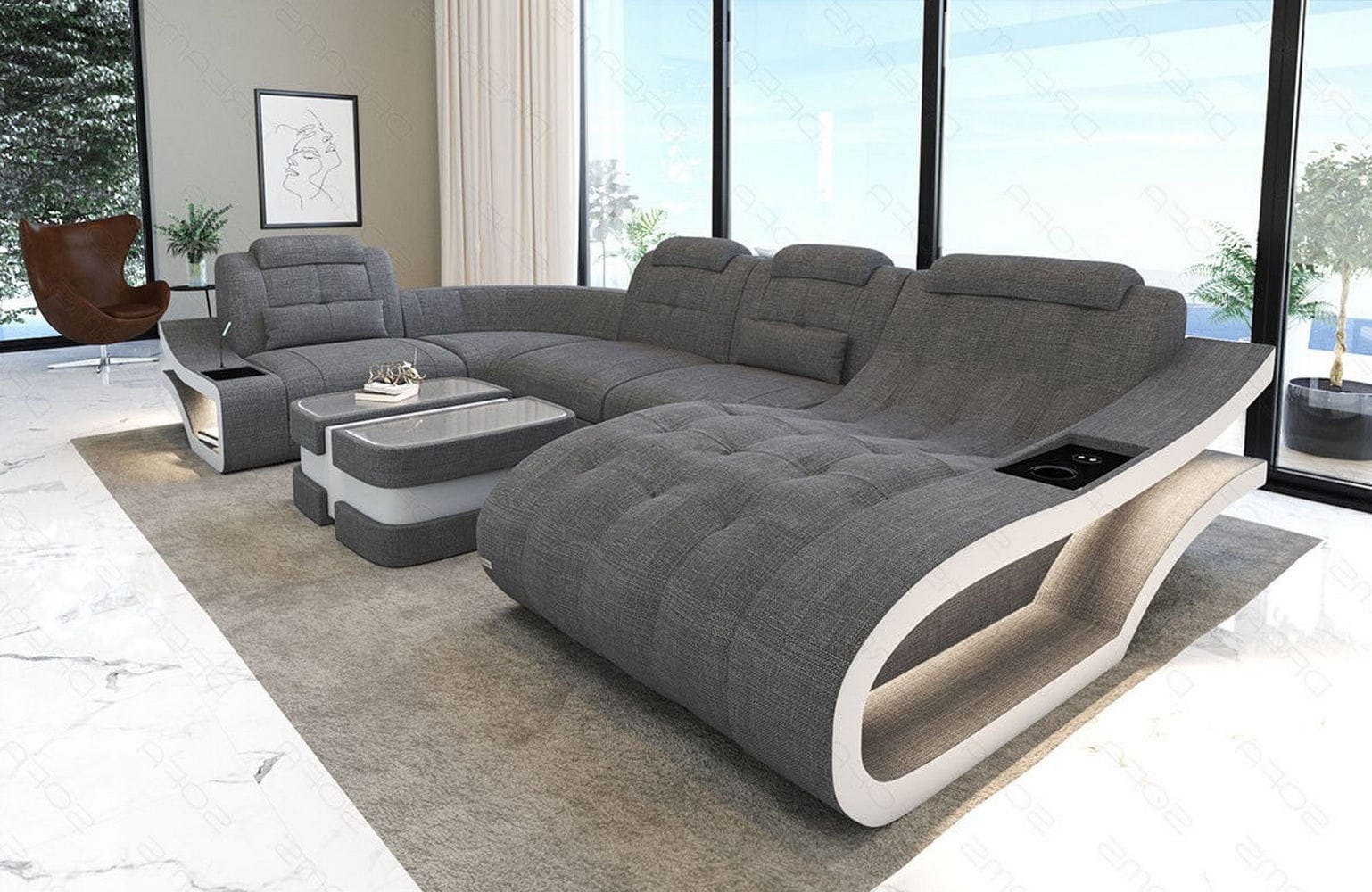 Polster Wohnlandschaft Elegante – Komfort & Stil Grau-Weiß