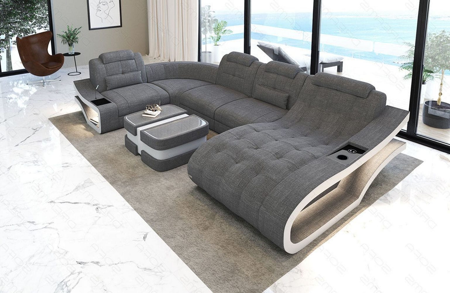 Polster Wohnlandschaft Elegante – Komfort & Stil Grau-Weiß