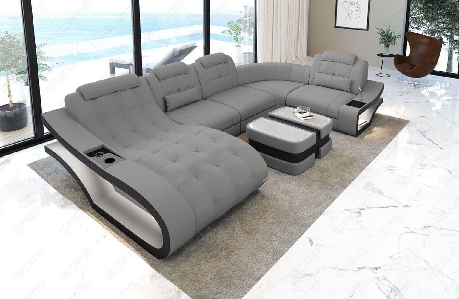 Polster Wohnlandschaft Elegante – Komfort & Stil Hellgrau-Schwarz