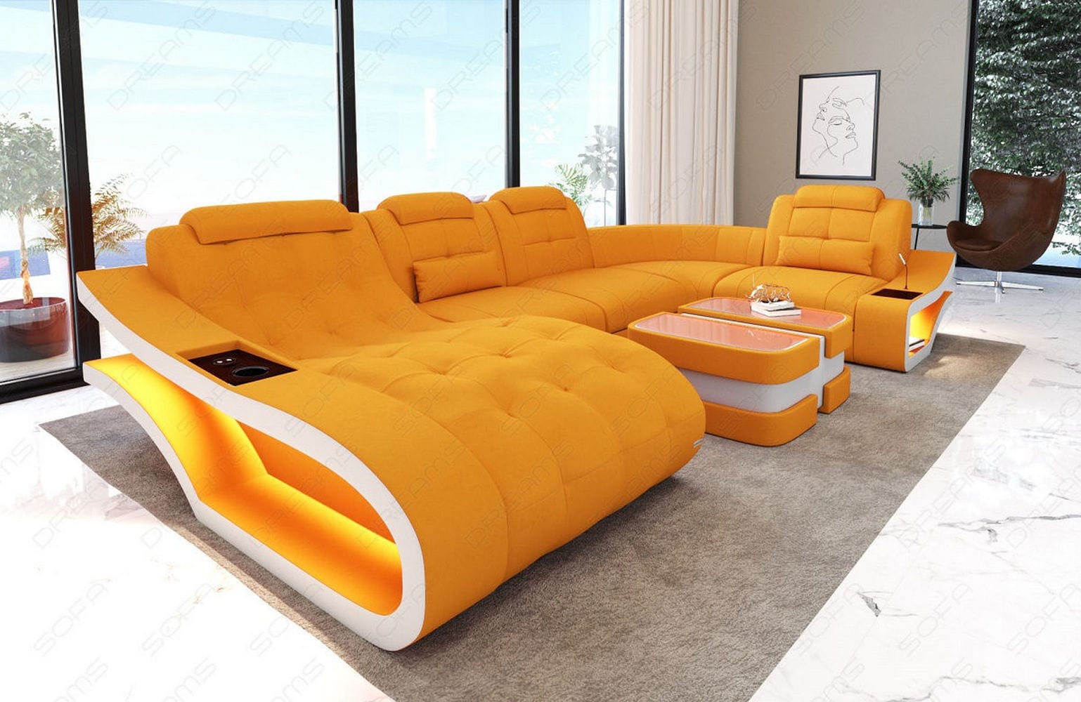 Polster Wohnlandschaft Elegante – Komfort & Stil Apricot-Weiß