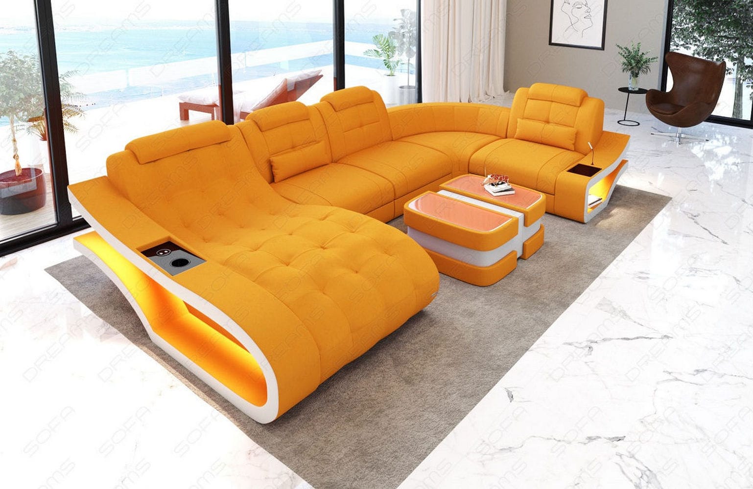 Polster Wohnlandschaft Elegante – Komfort & Stil Apricot-Weiß