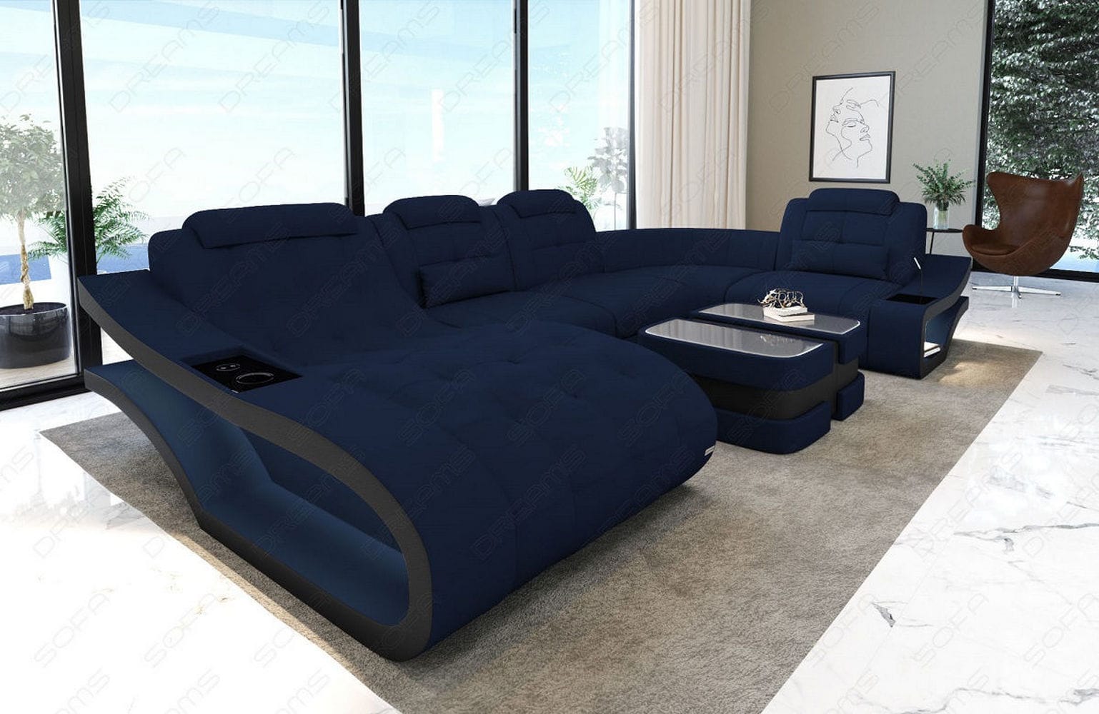 Polster Wohnlandschaft Elegante – Komfort & Stil Dunkelblau-Schwarz