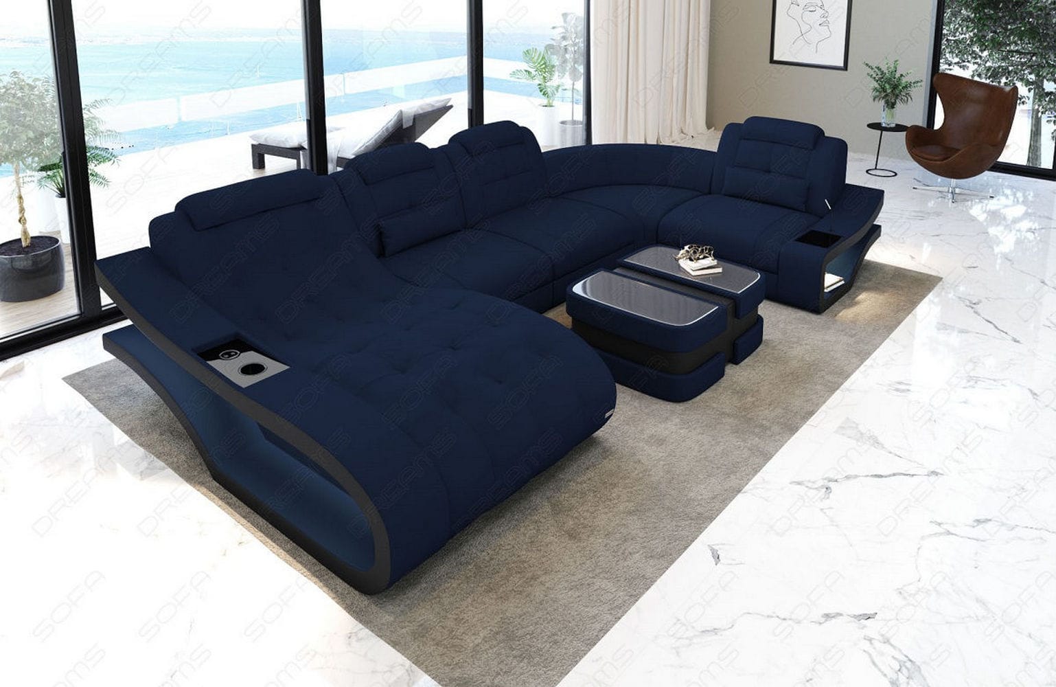 Polster Wohnlandschaft Elegante – Komfort & Stil Dunkelblau-Schwarz