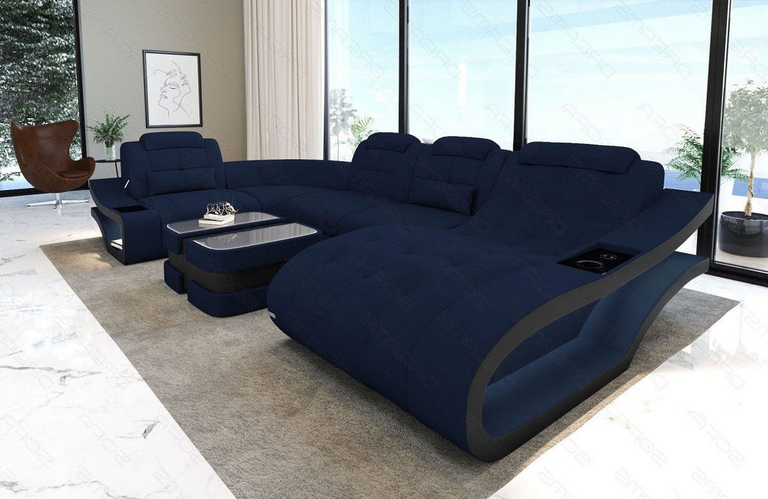 Polster Wohnlandschaft Elegante – Komfort & Stil Dunkelblau-Schwarz