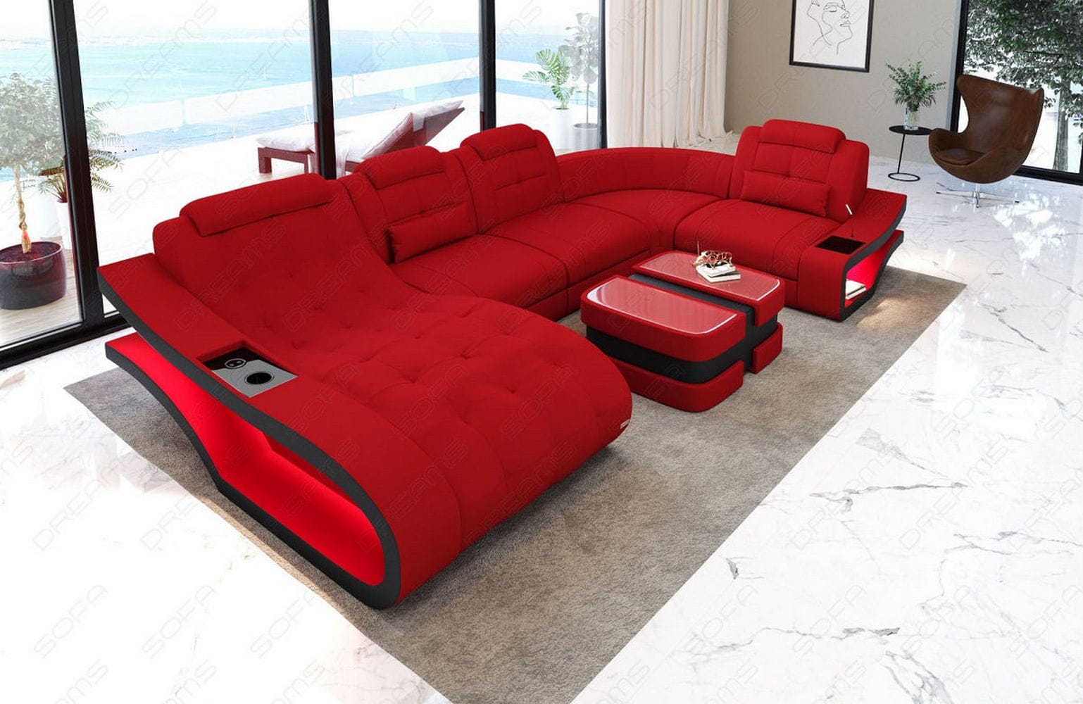 Polster Wohnlandschaft Elegante – Komfort & Stil Rot-Schwarz