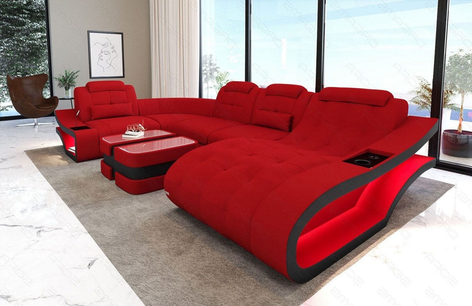 Polster Wohnlandschaft Elegante – Komfort & Stil Rot-Schwarz