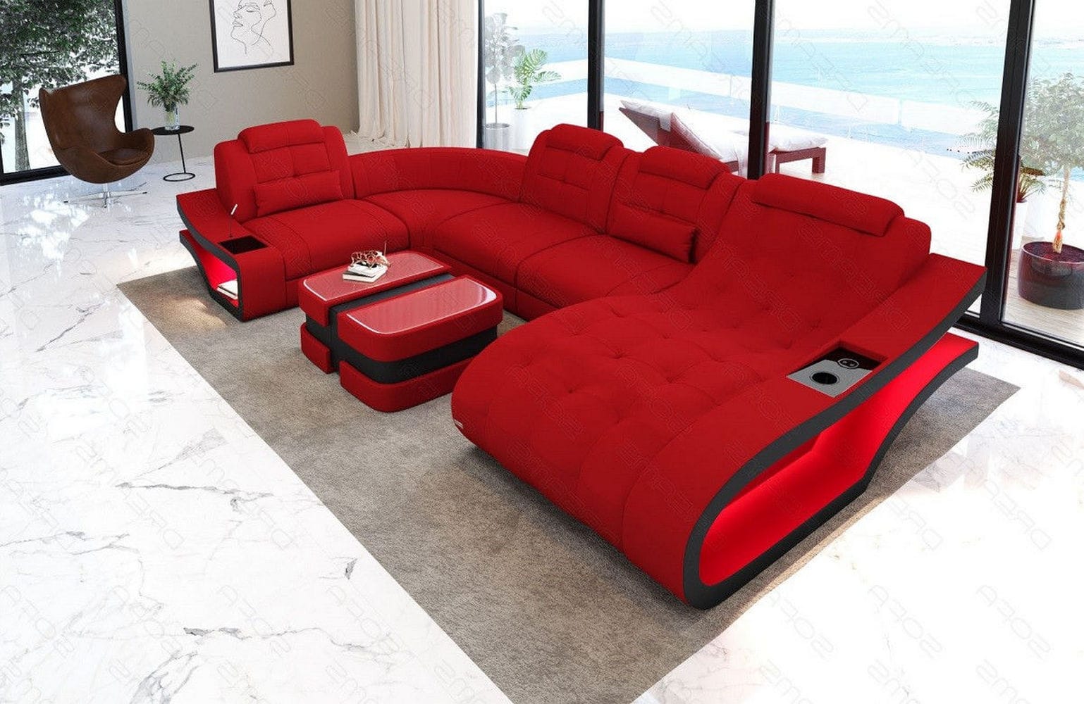 Polster Wohnlandschaft Elegante – Komfort & Stil Rot-Schwarz