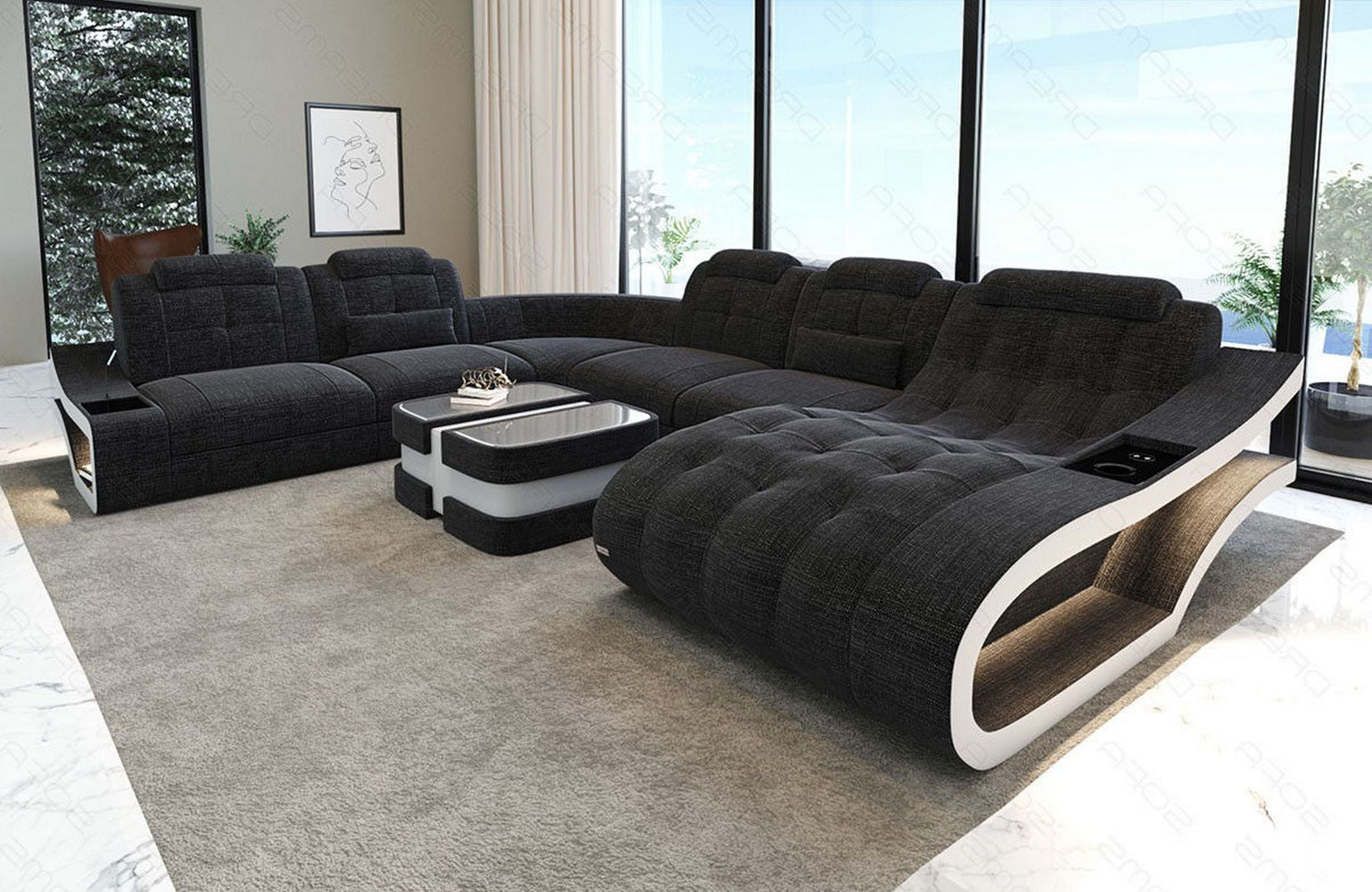 Stoff Wohnlandschaft Elegante XXL – Komfort