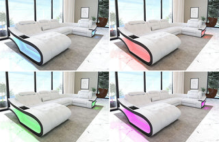 Stoff Wohnlandschaft Elegante XXL U-Form Graubraun-Weiß
