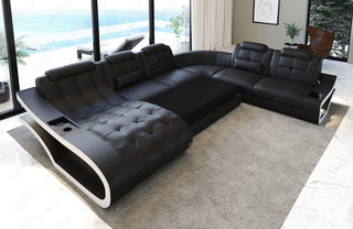 Stoff Wohnlandschaft Elegante XXL U-Form Graubraun-Weiß