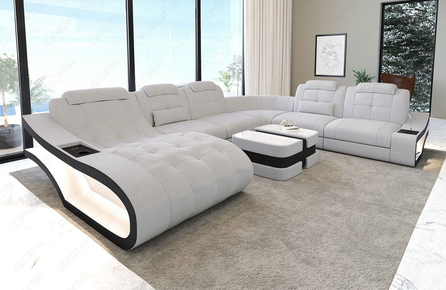 Stoff Wohnlandschaft Elegante XXL – Komfort Macchiato-Schwarz