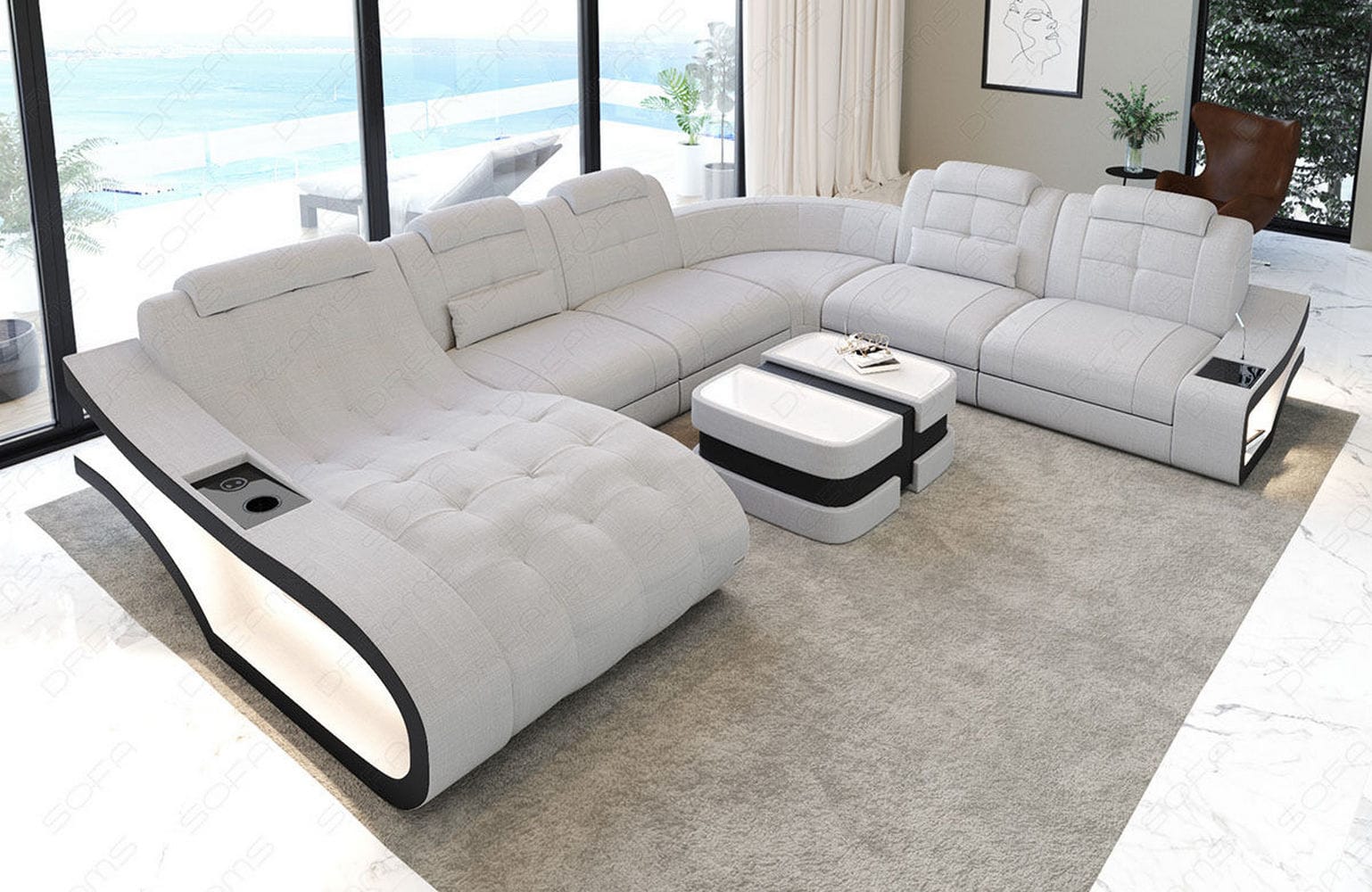 Stoff Wohnlandschaft Elegante XXL – Komfort Macchiato-Schwarz