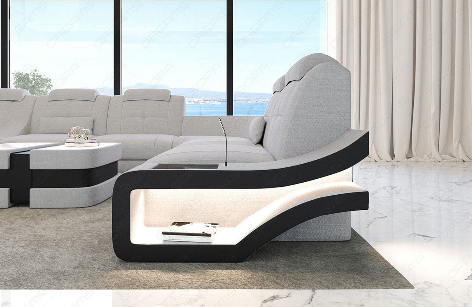 Stoff Wohnlandschaft Elegante XXL – Komfort Macchiato-Schwarz
