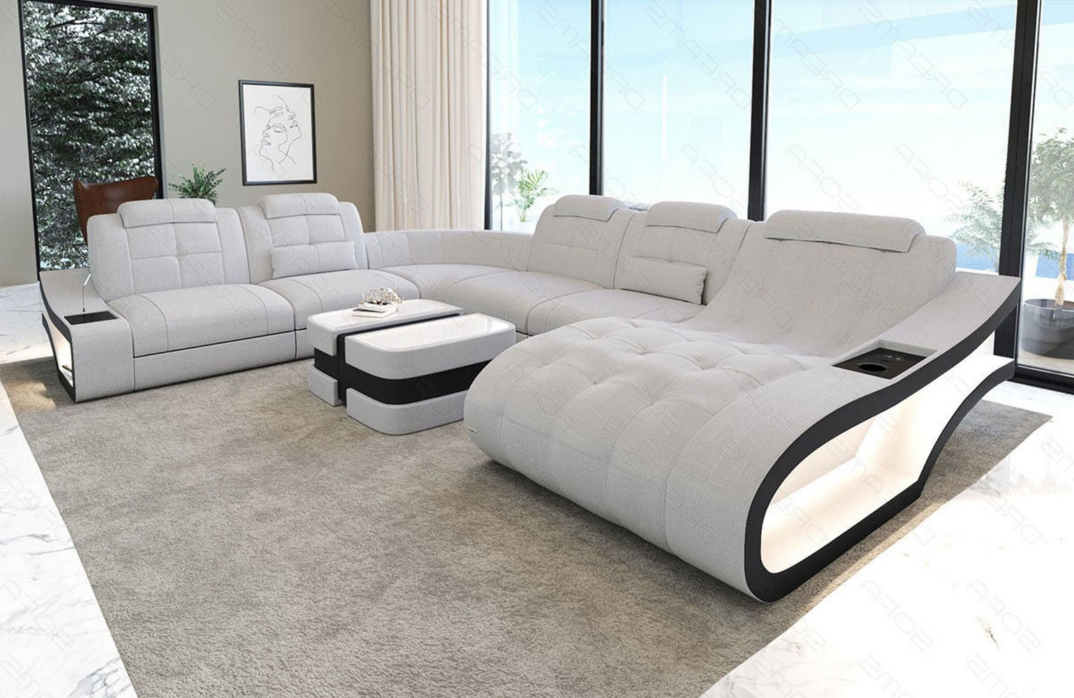 Stoff Wohnlandschaft Elegante XXL – Komfort