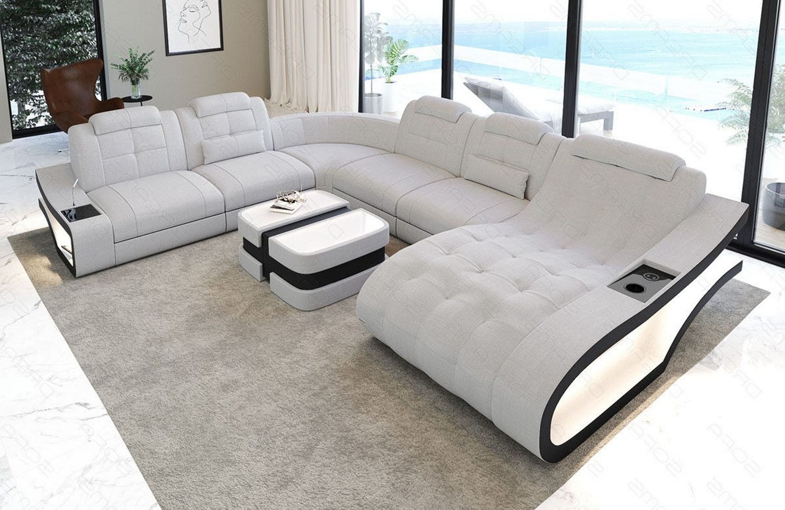 Stoff Wohnlandschaft Elegante XXL – Komfort Macchiato-Schwarz