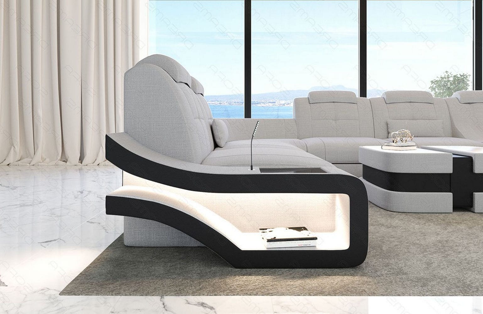 Stoff Wohnlandschaft Elegante XXL – Komfort Macchiato-Schwarz