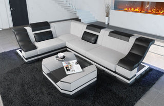 Stoff Ecksofa Bianchi L-Form Macchiato-Schwarz