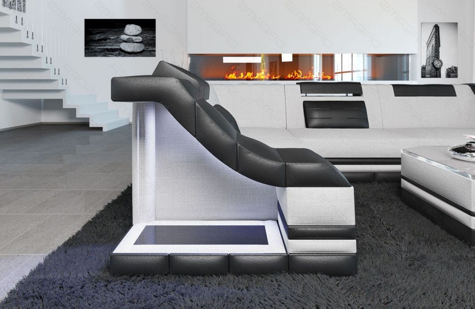 Stoff Ecksofa Bianchi L Form macchiato-schwarz