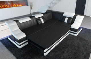 Stoff Ecksofa Bianchi L-Form Macchiato-Schwarz