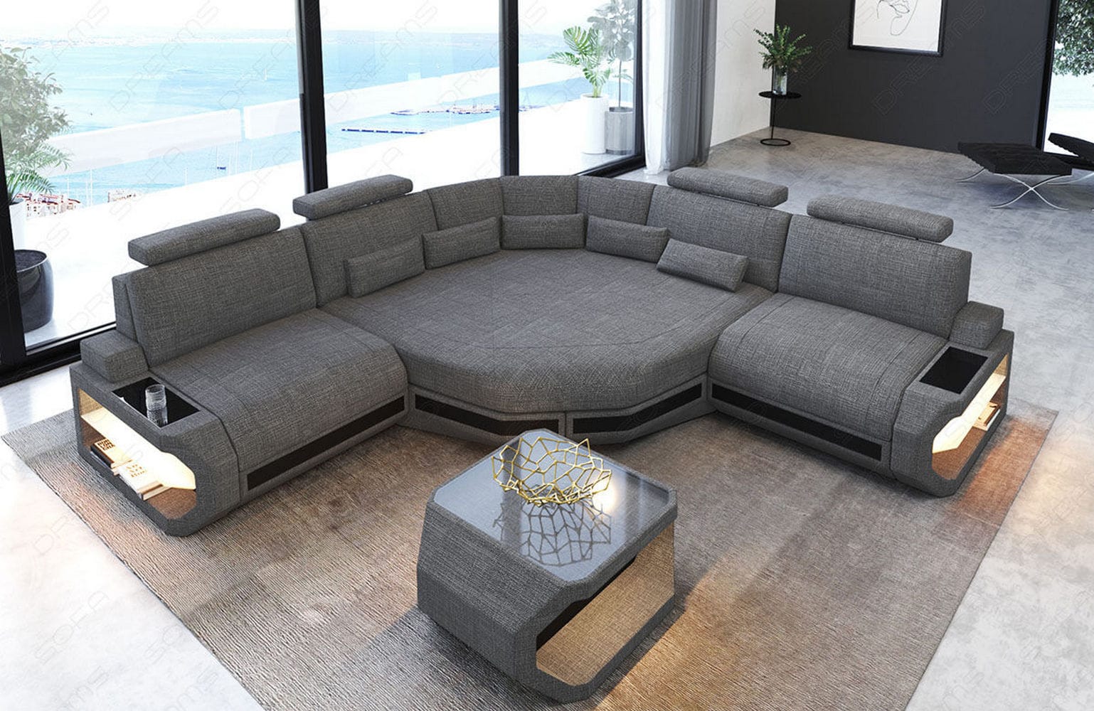Mini Stoff Ecksofa Asti L Form grau-schwarz