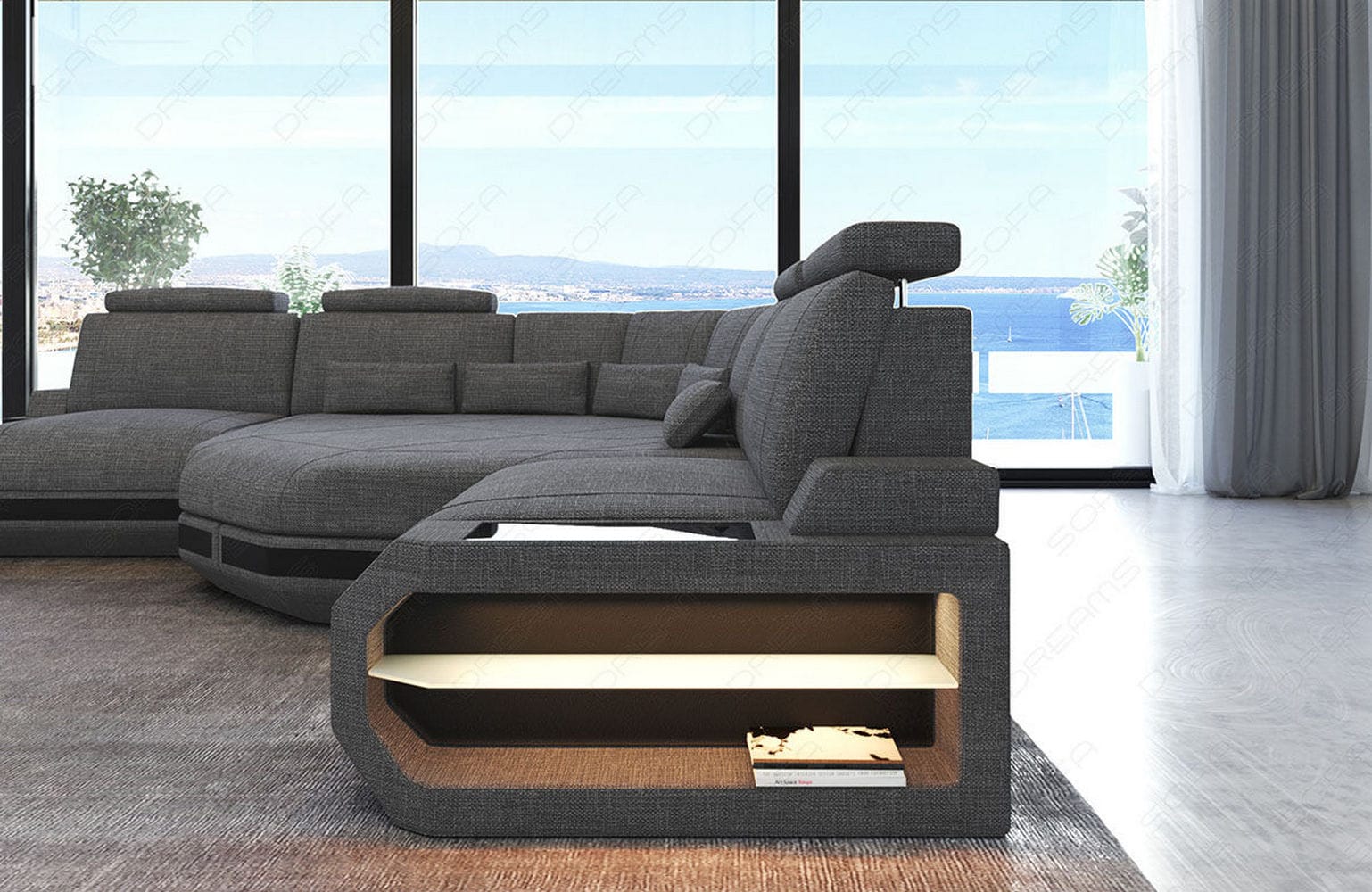 Mini Stoff Ecksofa Asti L Form grau-schwarz