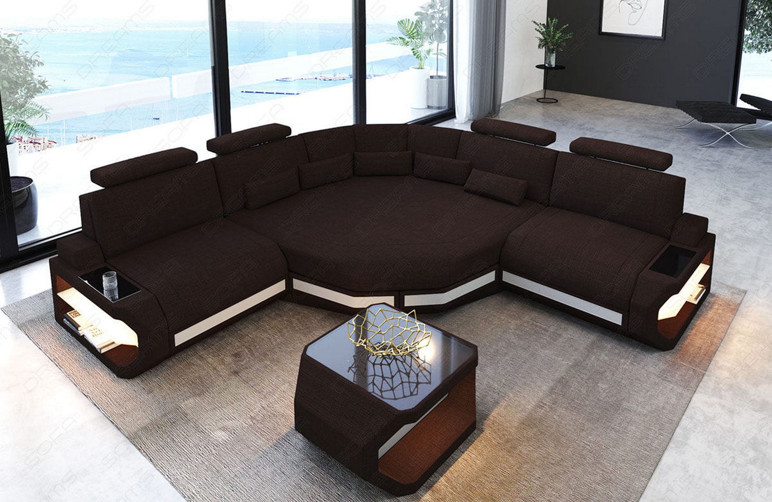 Mini Stoff Ecksofa Asti L Form graubraun-weiß