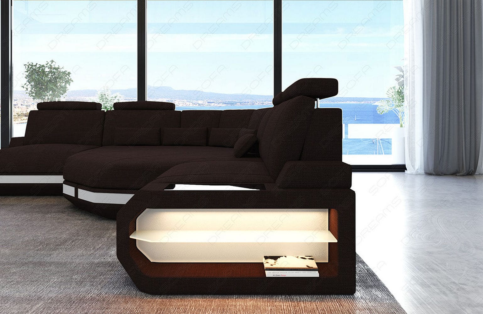 Mini Stoff Ecksofa Asti L Form graubraun-weiß