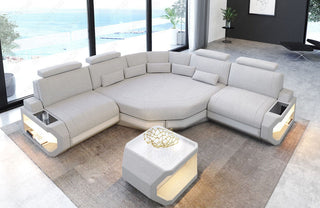 Mini Stoff Ecksofa Asti L-Form Macchiato-Weiß