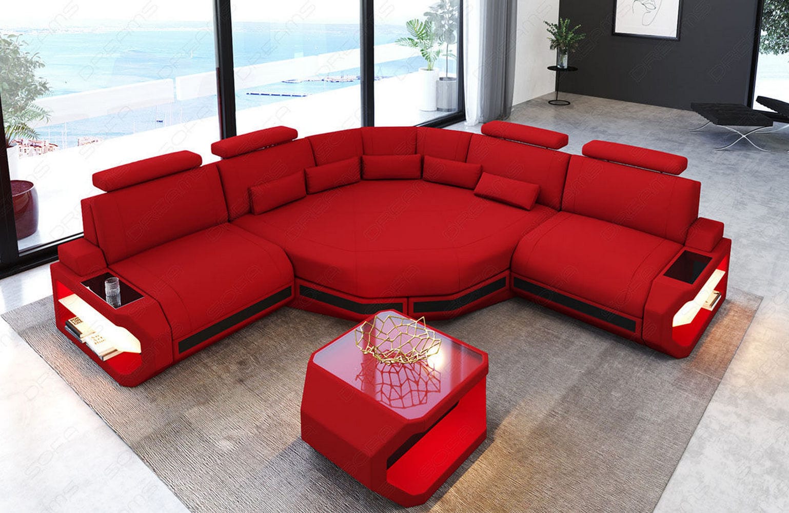 Mini Stoff Ecksofa Asti L-Form Rot-Schwarz