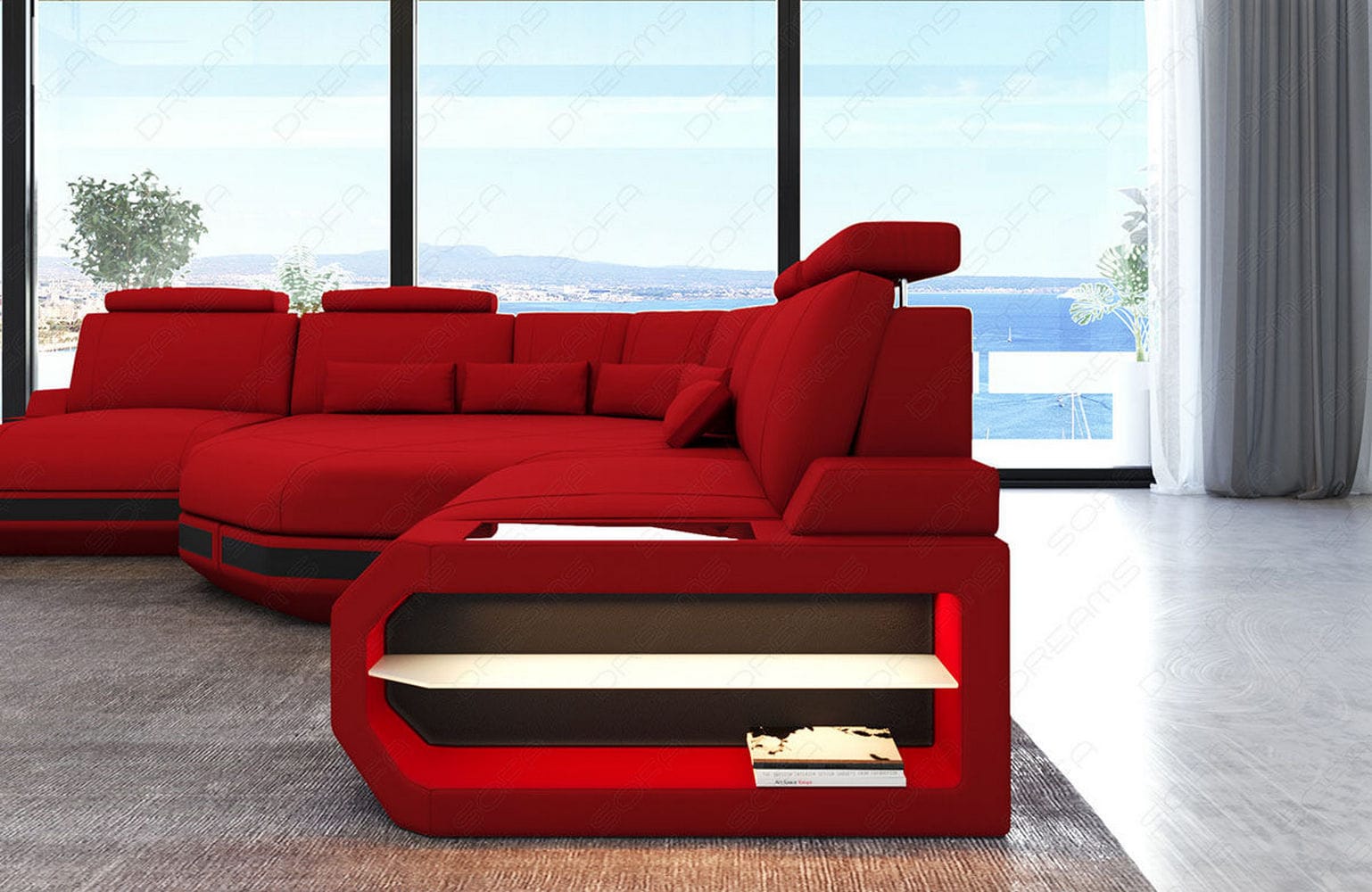 Mini Stoff Ecksofa Asti L-Form Rot-Schwarz