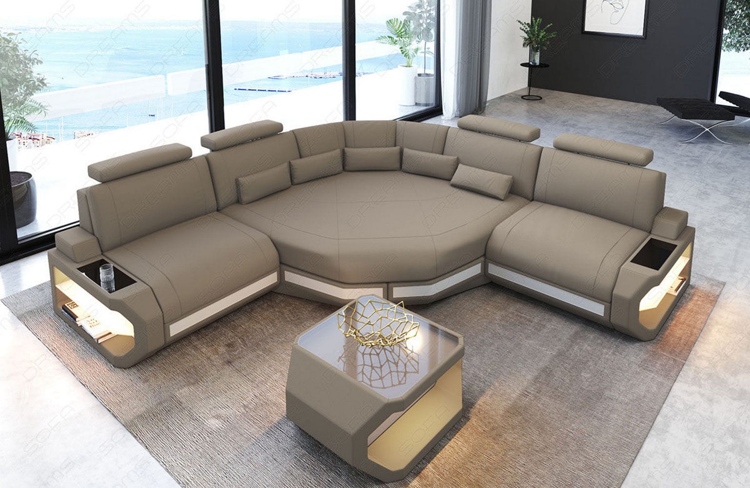 Mini Stoff Ecksofa Asti L-Form Taupe-Weiß