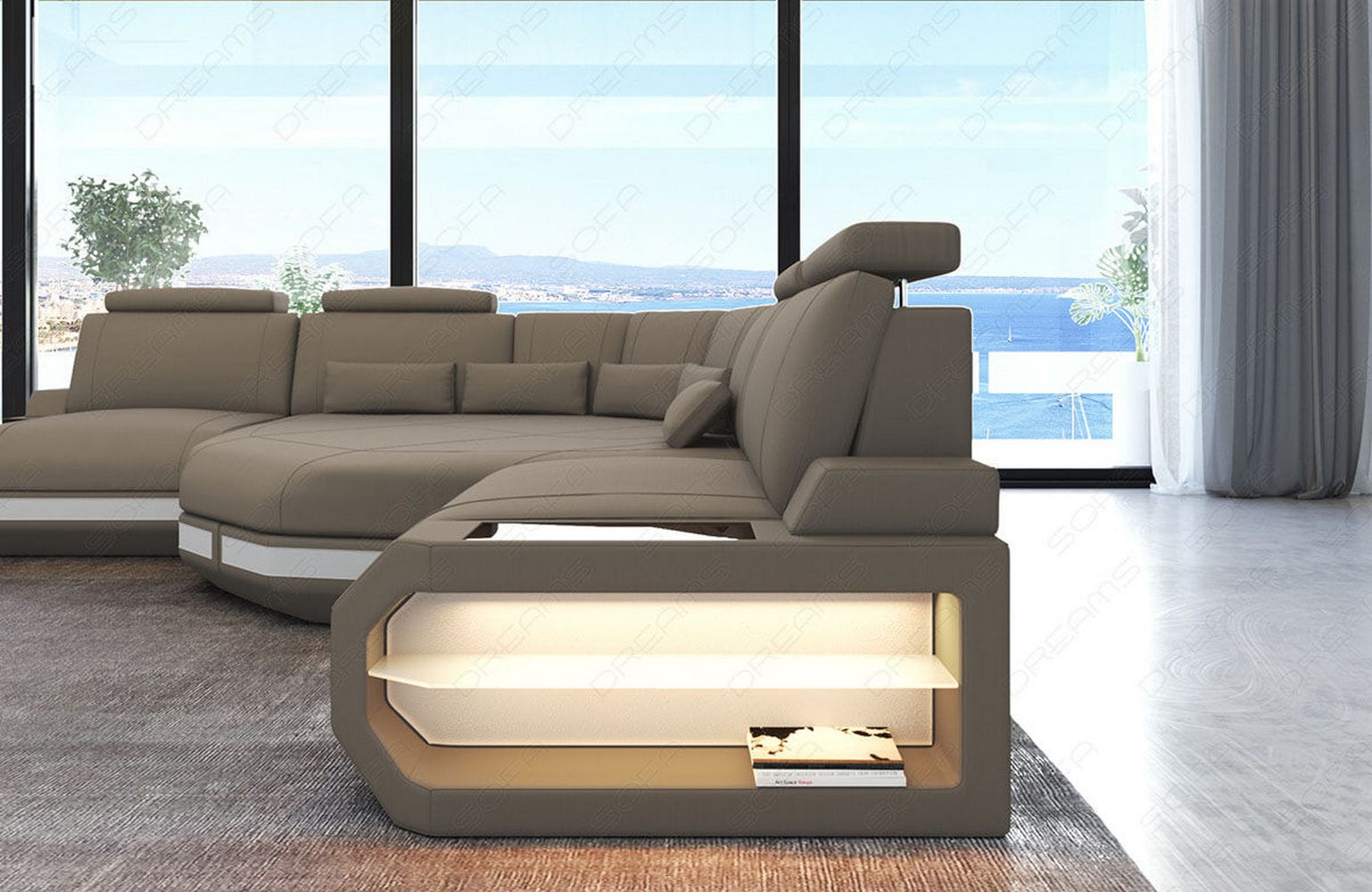 Mini Stoff Ecksofa Asti L-Form Taupe-Weiß