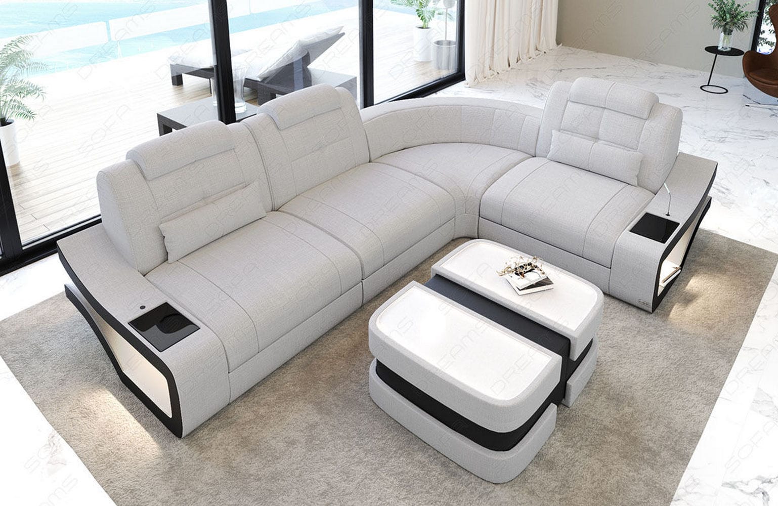 Stoff Ecksofa Elena L Form macchiato-schwarz