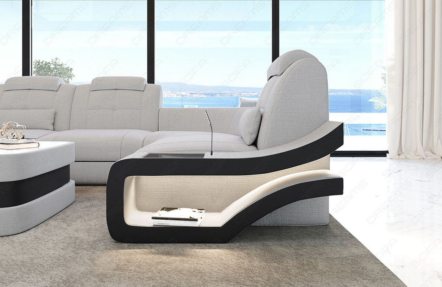 Stoff Ecksofa Elena L Form macchiato-schwarz