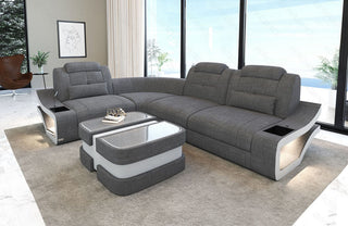 Stoff Ecksofa Elena L-Form Grau-Weiß