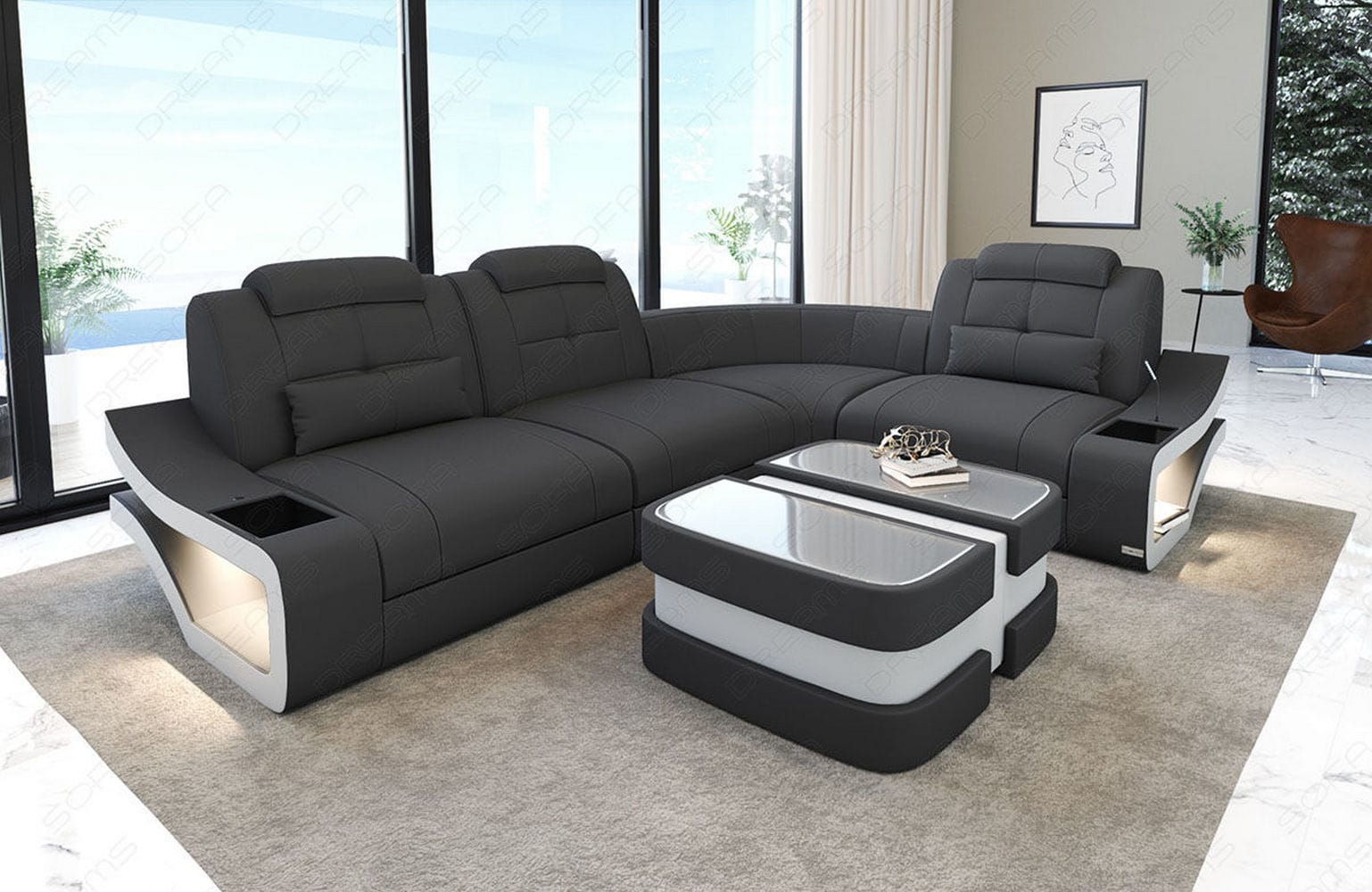 Stoff Ecksofa Elena L-Form Grau-Weiß