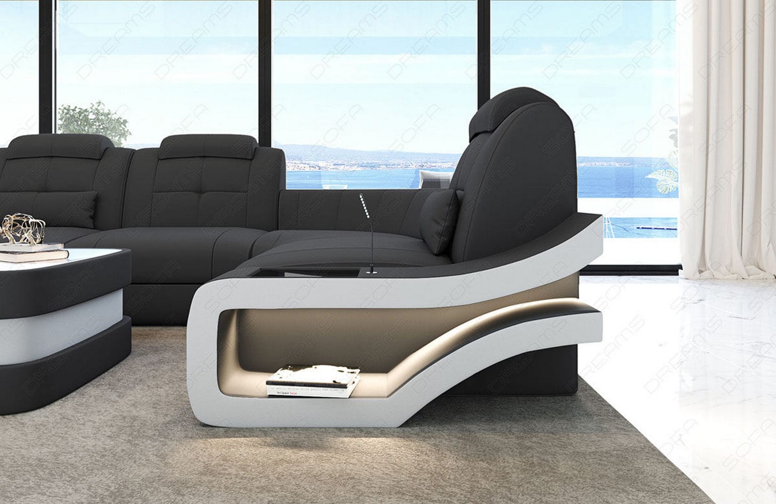 Stoff Ecksofa Elena L-Form Grau-Weiß