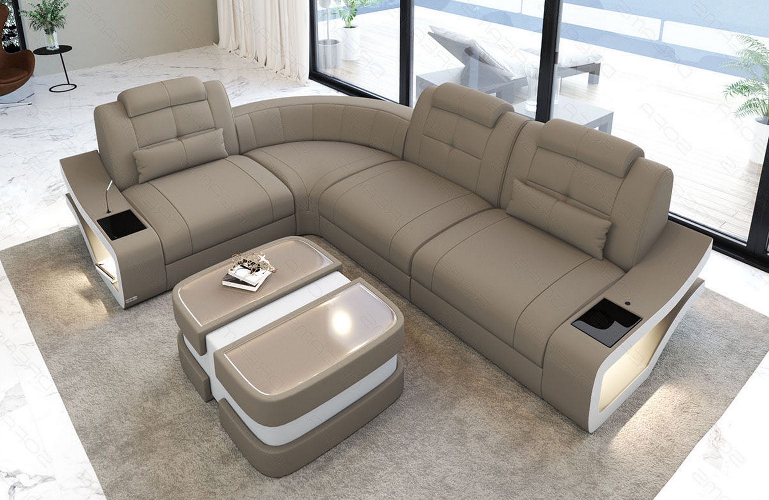 Stoff Ecksofa Elena L-Form Taupe-Weiß