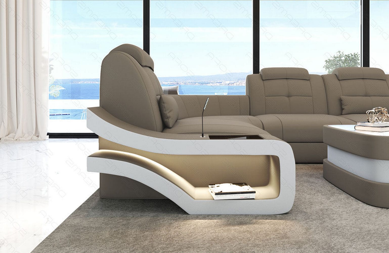 Stoff Ecksofa Elena L-Form Taupe-Weiß