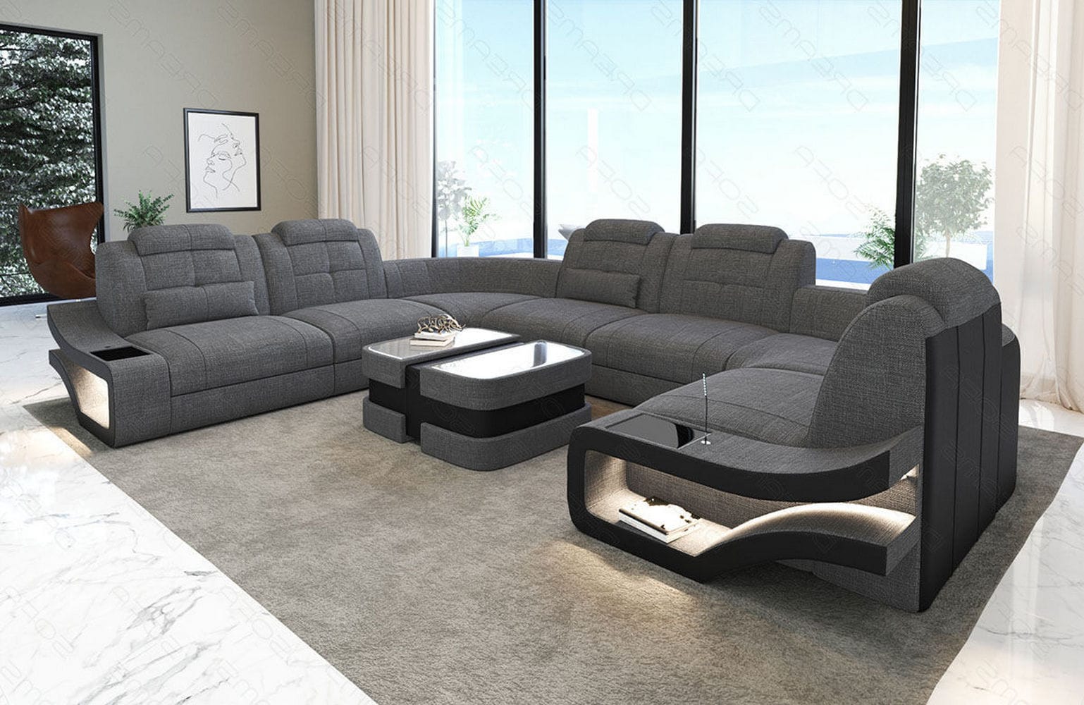 Polster-Wohnlandschaft Elena – Komfort & Stil Grau-Schwarz