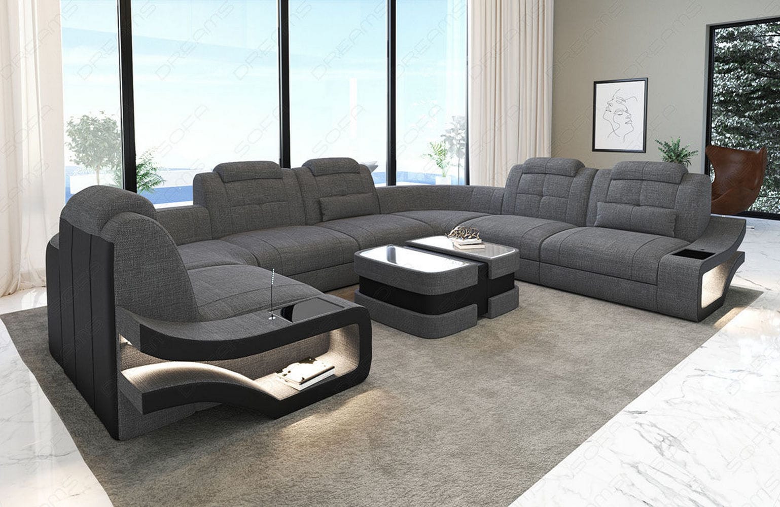 Polster-Wohnlandschaft Elena – Komfort & Stil Grau-Schwarz